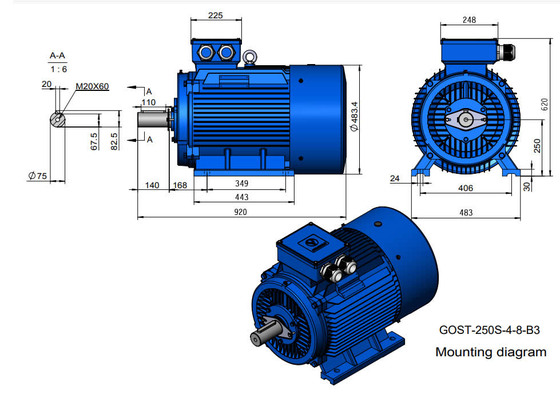 IC0141 Motor für Eichhörnchenkäfige mit 75 mm Schachtdurchmesser für den Dauerbetrieb S1